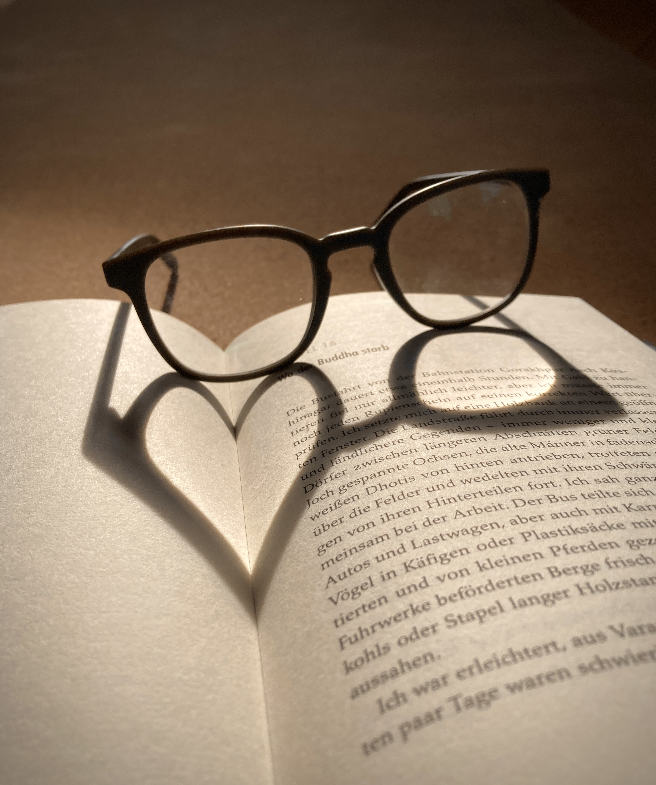 Buch mit Brille und Schattenherz
